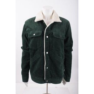 Pull and Bear Womens Green Corduroy Jacket Coat M Medium Sherpa Lined
